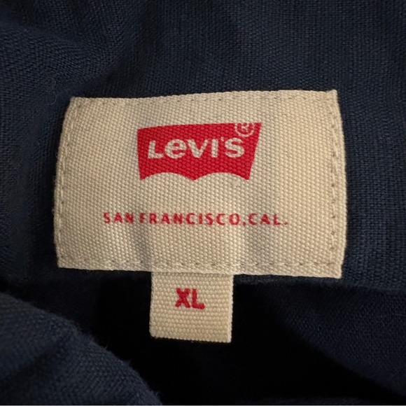 Levis Mens Slim Fit Navy Blue Linen Cotton Blend Button Down Shirt XL - Picture 4 of 7